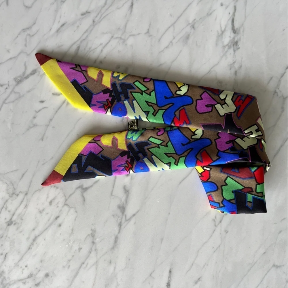 Silk Twilly Scarf, Graffiti Pattern, Multicolor